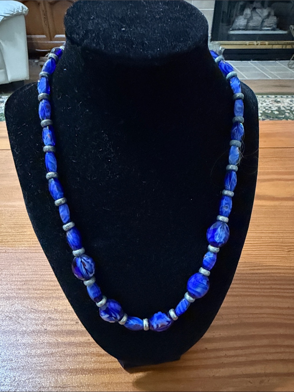 Blue Art Glass Beaded Toggle Necklace